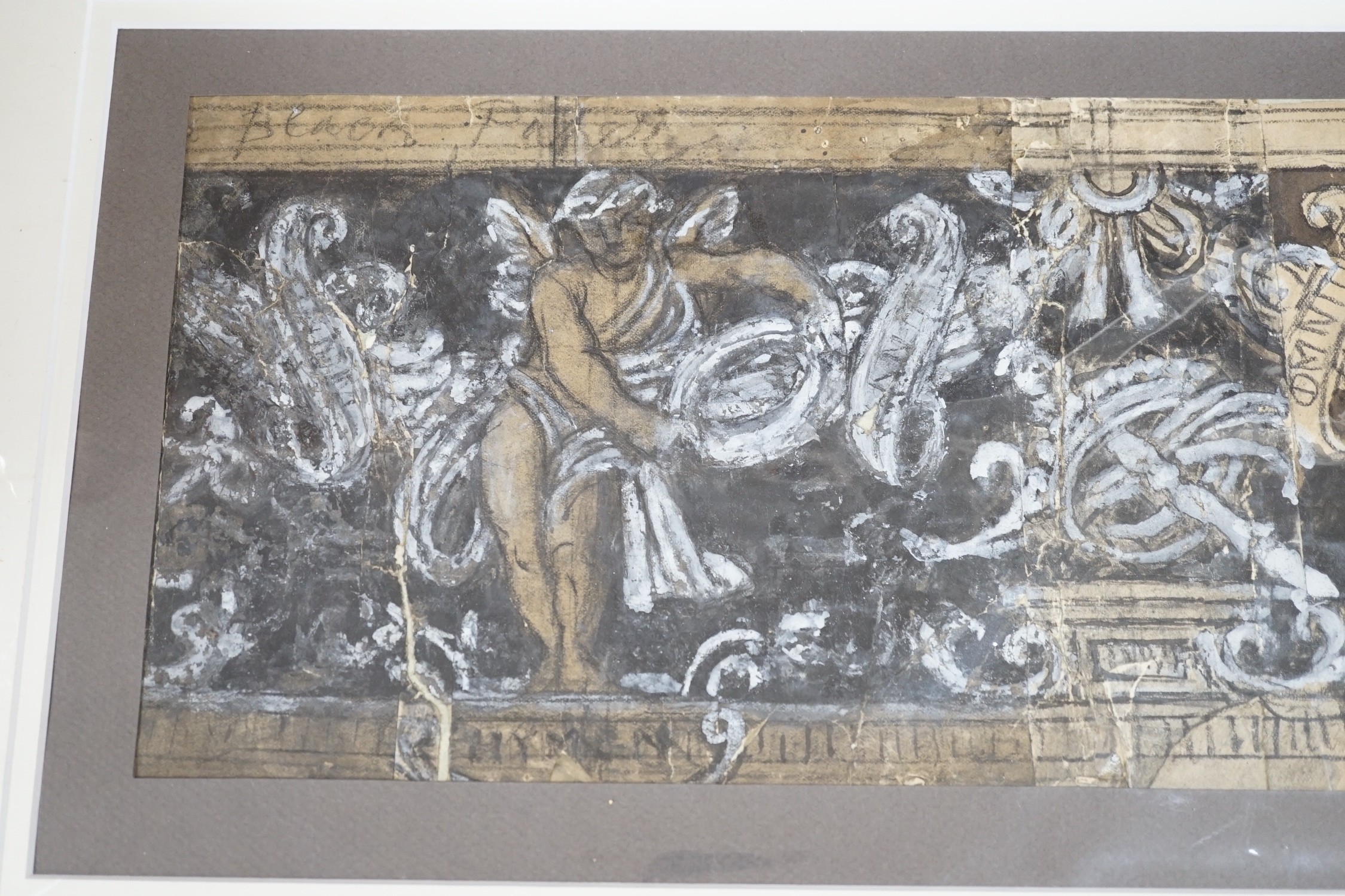 Old Master, charcoal and watercolour on paper, Study of a classical frieze, 16 x 36cm, unframed